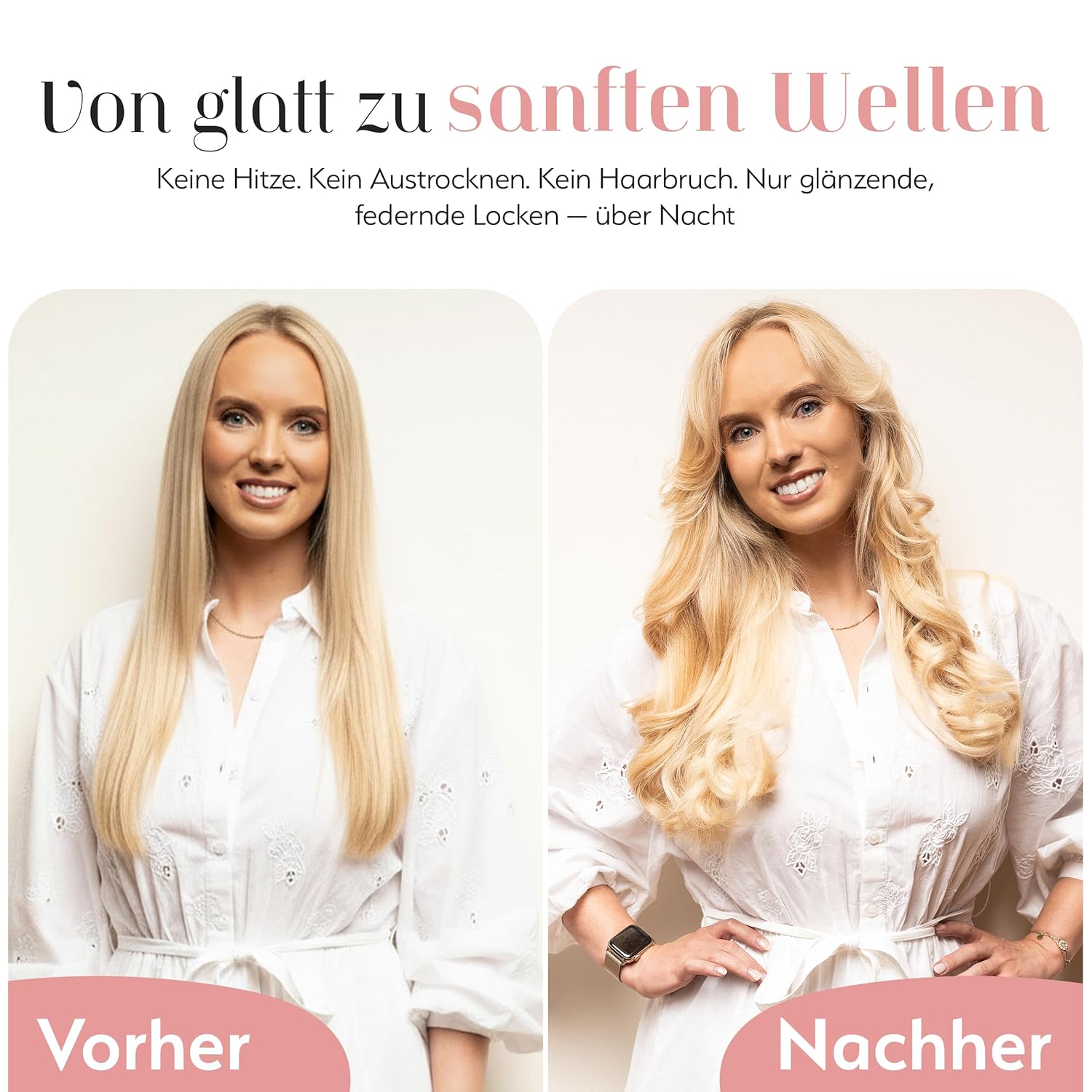 heatless curls vorher nachher vergleich locken ohne hitze loui bouclé ergebnis